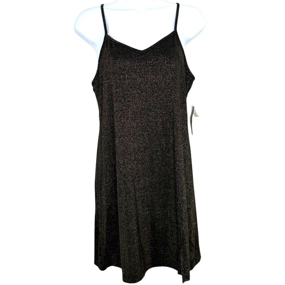 INC NWOT Black Gold Sparkle Slip Nightie XS Stretchy Metallic Lingerie Nightgown